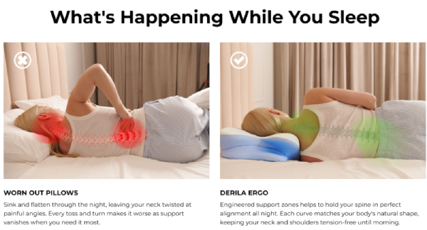 how Derila Ergo pillow works to keep the spine aligned and reduce neck pressure